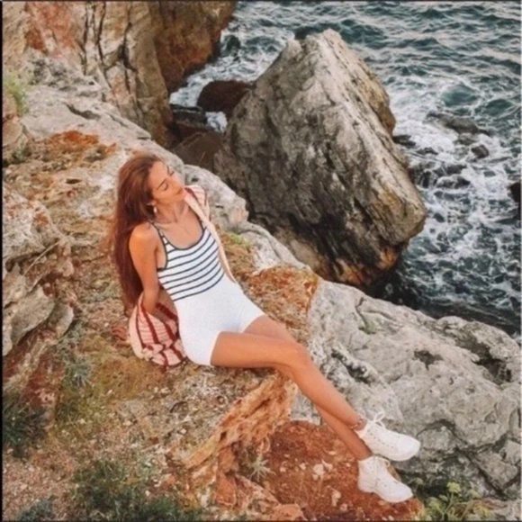 NWT Zara Navy & White Striped Ribbed Tank Bodysuit Sz XS-S - Picture 9 of 12